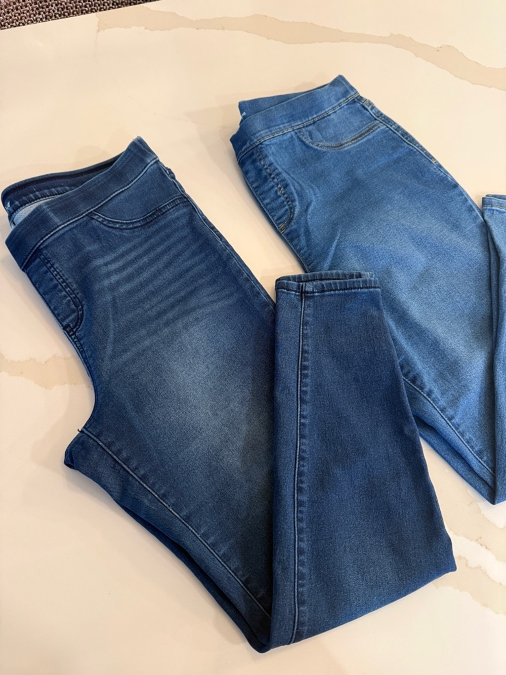 Set of 2 - Women's Blue Stretch Denim Pull-on Pants - dark wash & light wash